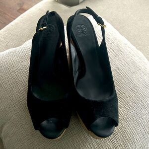 New condition without box Tory Burch suede platform sling back.